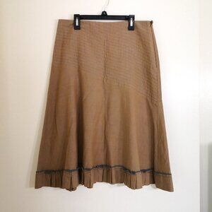 neesh by D.A.R. Linen Blend Midi Skirt Ruffle/Pleated Hem Lagen Look Tan Size S